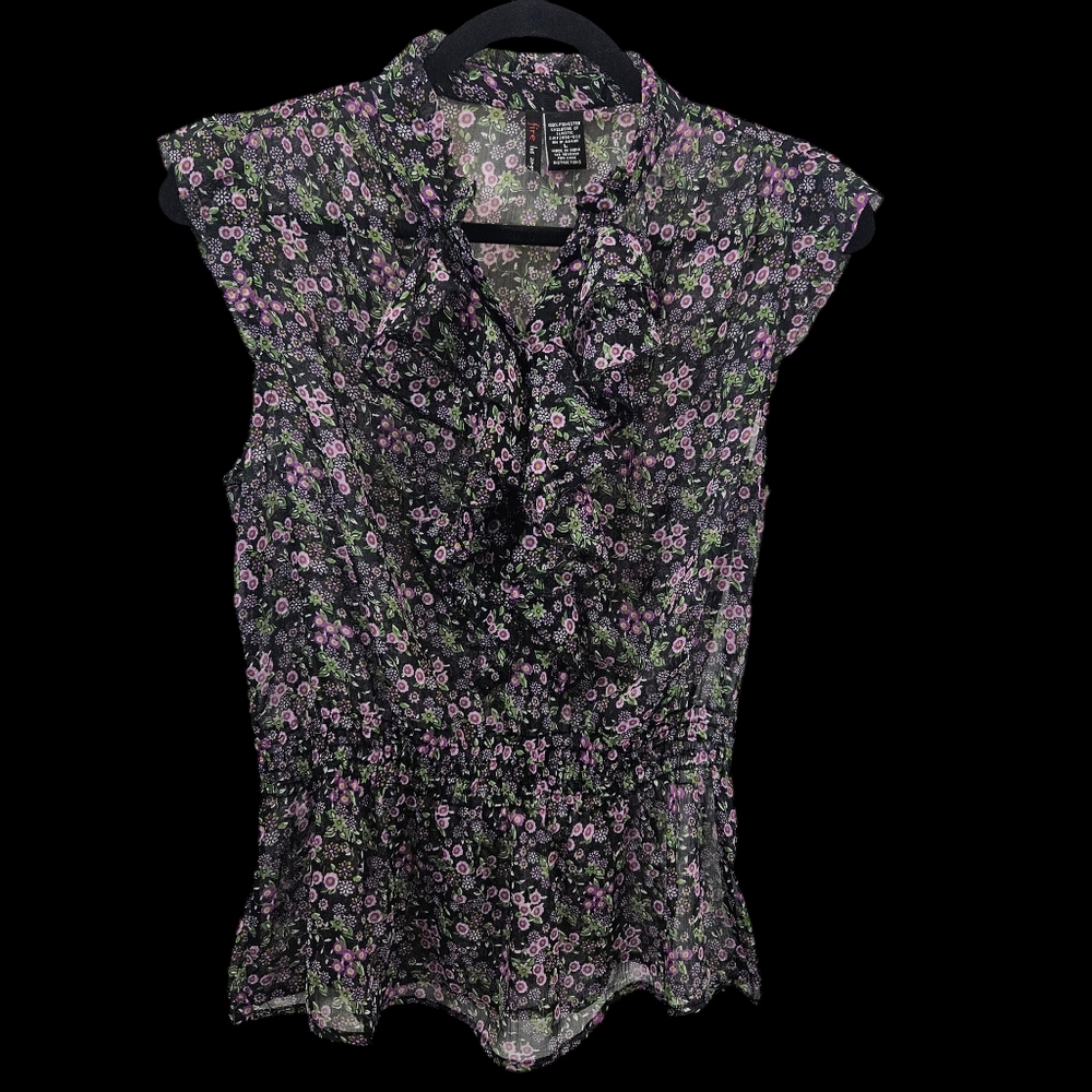Fire Los Angeles Ruffled Sheer Floral Top Size Large - Picture 11 of 13